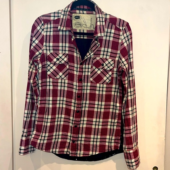 BlankNYC ladies western wear snap down plaid front /sequined back top size sm - Picture 1 of 16